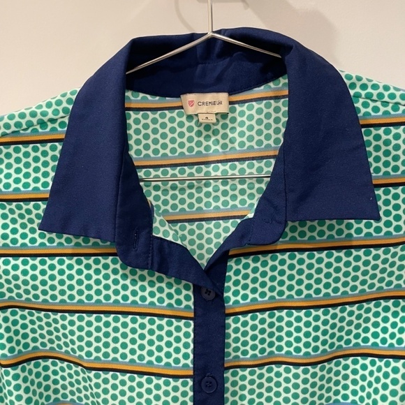 Cremieux Sleevelss Button-Down Mini Dress; Navy,‎ White/Green Dots; Size 4 - Picture 3 of 4
